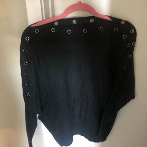 Black Eyelet-Trim Women's Sweater